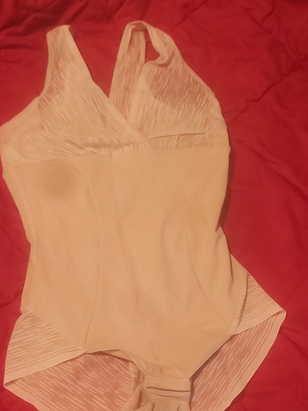 Cream Halter Bodysuit with Textured Bust